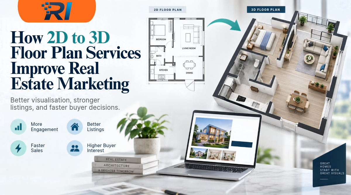 2D floor plan and the same layout converted to a 3D floor plan